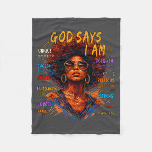 Womens Black Girl Queen God Says I Am Melanin Hist Fleece Blanket