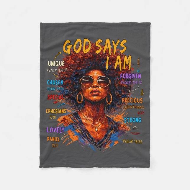 Womens Black Girl Queen God Says I Am Melanin Hist Fleece Blanket (Front)