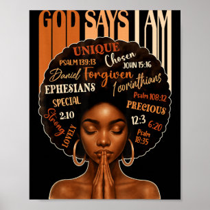 Womens Black Girl Queen God Says I Am Melanin Hist Poster