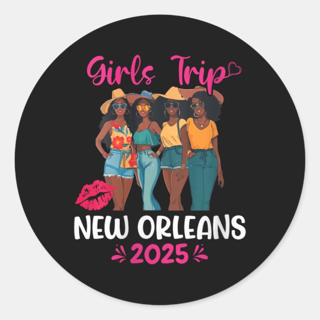 Womens Black Girls Trip New Orleans 2025 Vacation  Classic Round Sticker (Front)