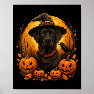 Womens Black Lab Halloween Witch Hat Labrador Dog Poster