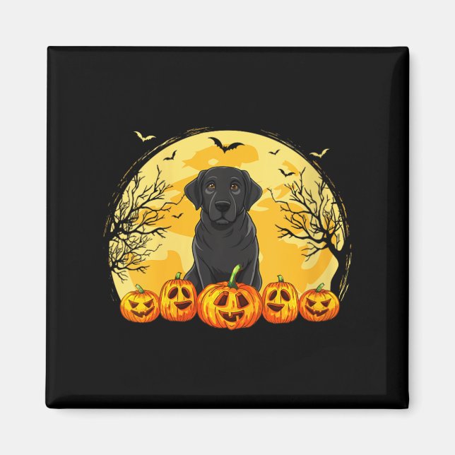 Womens Black Labrador Dog Pumpkins Halloween Magnet (Front)