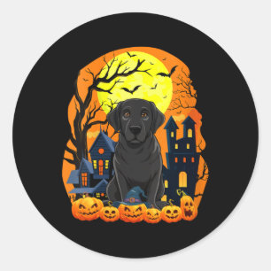 Womens Black Labrador Dog With Pumpkins Funny Y Classic Round Sticker