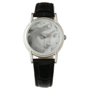 *~* Women's Black Leather Marble Beautiful Angel Watch