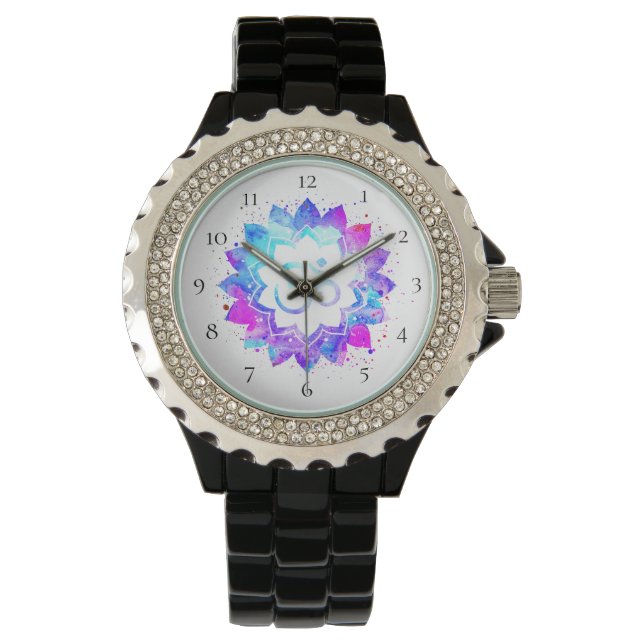*~* Women's Black Lotus Om New Age Mandala Watch (Front)