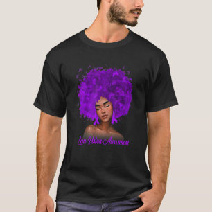 Womens Black Melanin Purple Ribbon Low Vision Awar T-Shirt