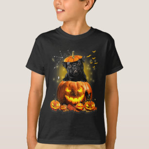 Womens Black Pug Spooky Halloween Pumpkin Dog Head T-Shirt