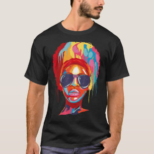 Womens Black Queen Afro Melanin Dripping Art Black T-Shirt