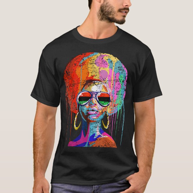 Womens Black Queen Afro Melanin Dripping Juneteent T-Shirt (Front)