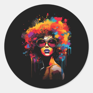 Womens Black Queen Dripping Afro Melanin Juneteent Classic Round Sticker
