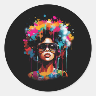 Womens Black Queen Dripping Afro Melanin Juneteent Classic Round Sticker