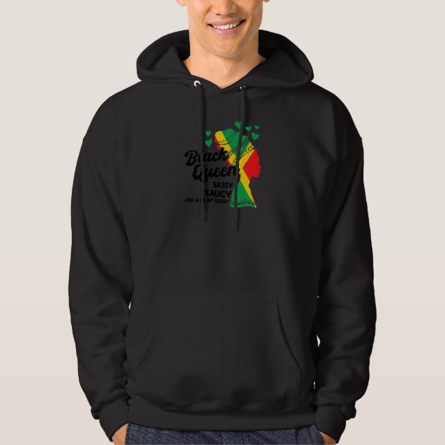 Womens Black Queen Sassy saucy and bossy Black Que Hoodie (Front)