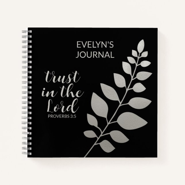 Womens Black & Silver Botanical Christian Journal (Front)