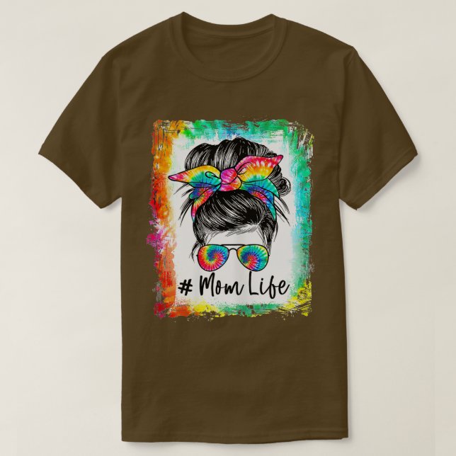 Womens Bleached Mum Life Messy Bun Hair Sunglasses T-Shirt (Design Front)