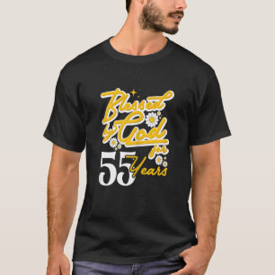 Womens Blessed By God for 55 years Women Floral 55 T-Shirt