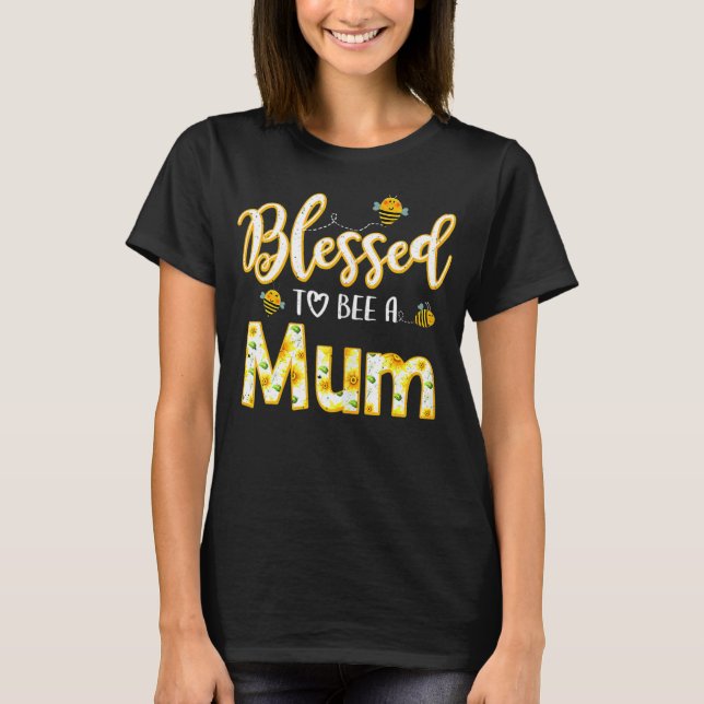 Womens Blessed Flower Pattern Bee Mum Grandmom Mot T-Shirt (Front)