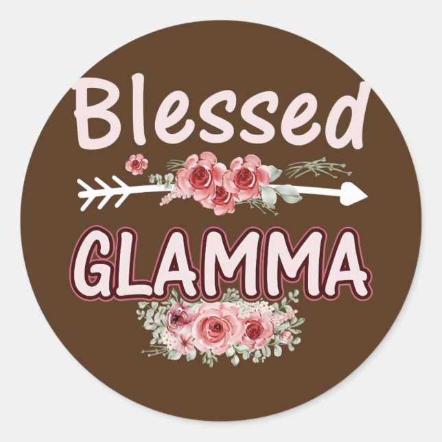 Womens Blessed Glamma Floral Mum Grandma Xmas Classic Round Sticker (Front)