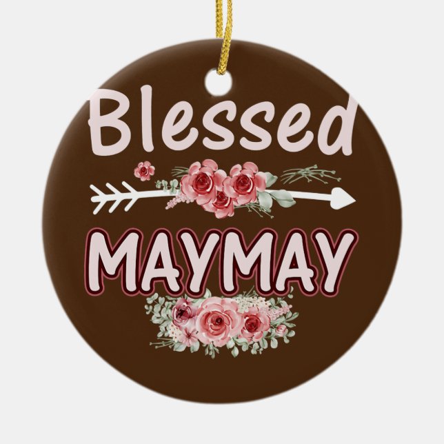 Womens Blessed Maymay Floral Mum Grandma Xmas Ceramic Tree Decoration (Front)
