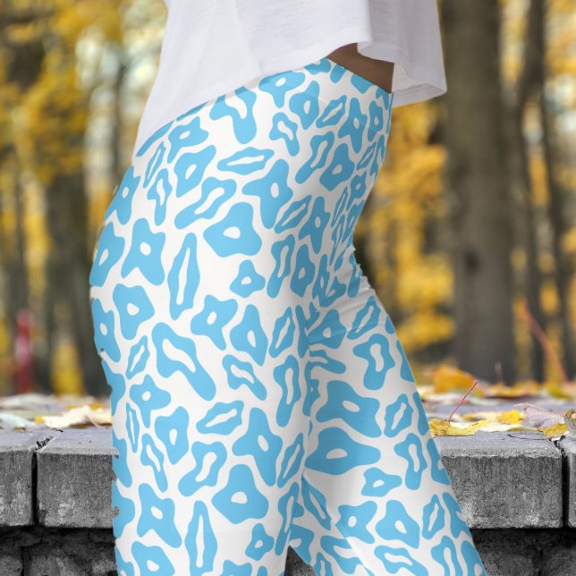 Womens Blue and White Pattern Yoga Leggings (Trendy Blue and White Pattern Leggings)