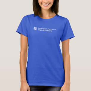 Women's blue crew-neck t-shirt with AMBS logo