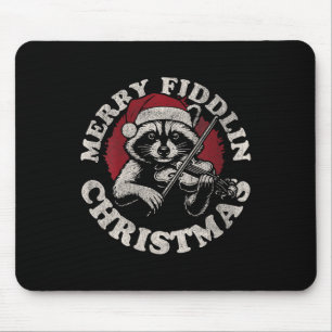 Womens Bluegr Holiday Raccoon Merry Fidding Christ Mouse Pad