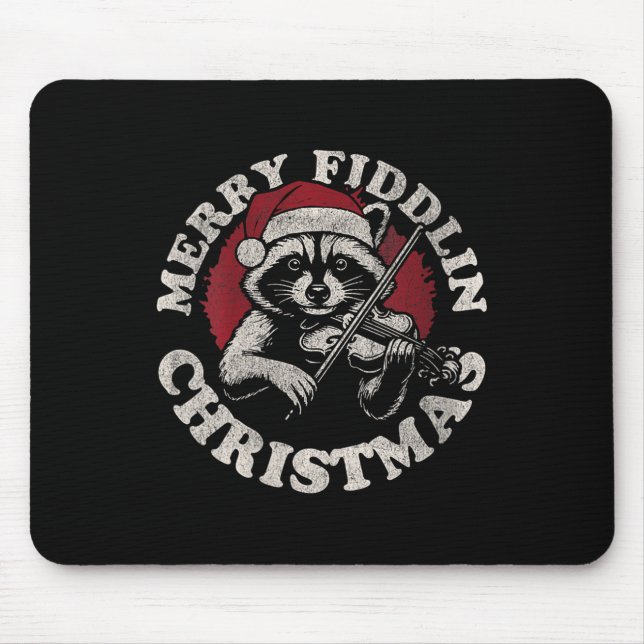 Womens Bluegr Holiday Raccoon Merry Fidding Christ Mouse Pad (Front)