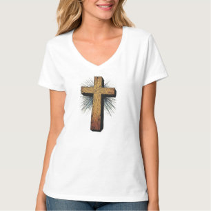 Women's Bold Christian Cross V-Neck Tee