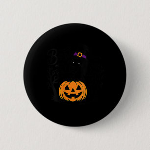 Womens Boo Halloween Black Poodle Witch Hat Spooky 6 Cm Round Badge