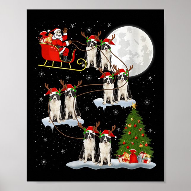 Womens Border Collie Dog Santa Sleigh Flying Funny Poster (Front)