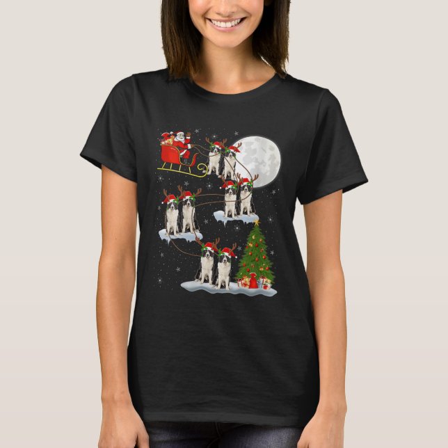 Womens Border Collie Dog Santa Sleigh Flying Funny T-Shirt (Front)