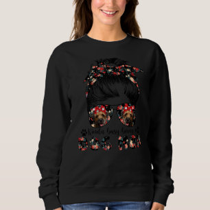 Womens Border Terrier Dog Mum Messy Bun Hair Glass Sweatshirt