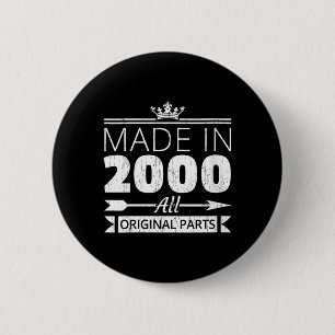 Womens Born In 2000 Bday Vintage Funny Quote 6 Cm Round Badge