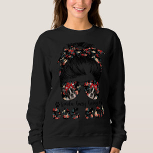 Womens Boston Terrier Dog Mum Messy Bun Hair Glass Sweatshirt