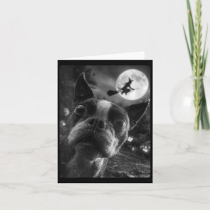 Womens Boston Terrier Selfie Full Moon Flying Card