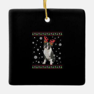 Womens Boston Terrier Xmas Ugly Christmas Sweater Ceramic Ornament