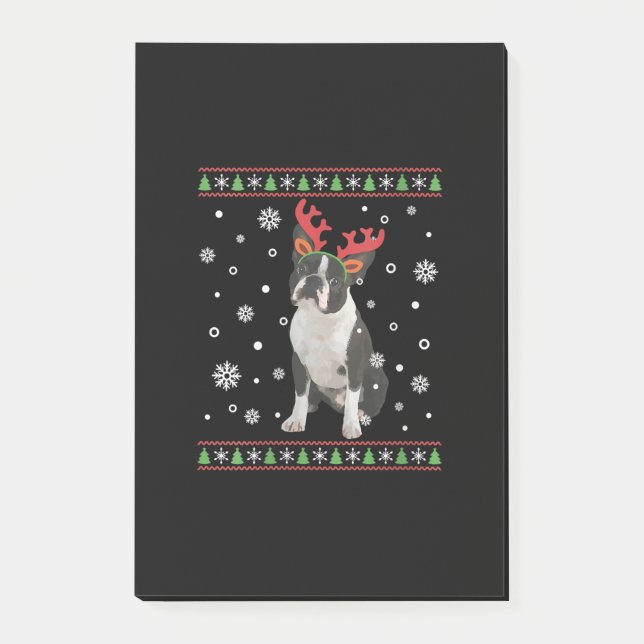 Womens Boston Terrier Xmas Ugly Christmas Sweater Post-it Notes (Front)