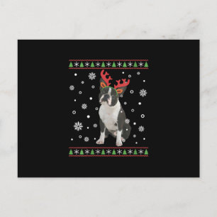 Womens Boston Terrier Xmas Ugly Christmas Sweater Postcard