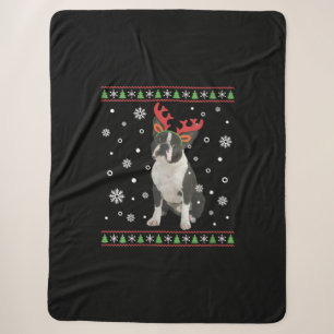 Womens Boston Terrier Xmas Ugly Christmas Sweater Sherpa Blanket