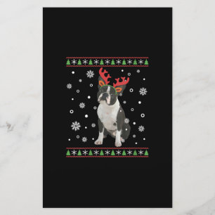 Womens Boston Terrier Xmas Ugly Christmas Sweater Stationery