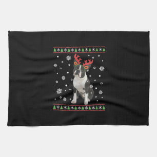 Womens Boston Terrier Xmas Ugly Christmas Sweater Tea Towel