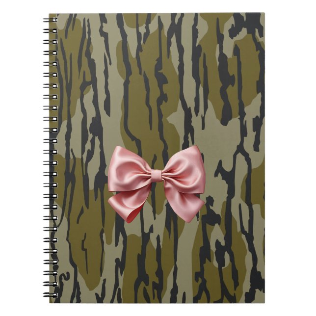 Womens Bottomland Camo Cute Pink Ribbon Bow Notebook (Front)