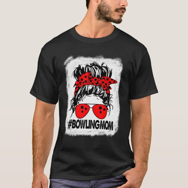 Womens Bowling Mum Messy Bun Bleached T-Shirt (Front)