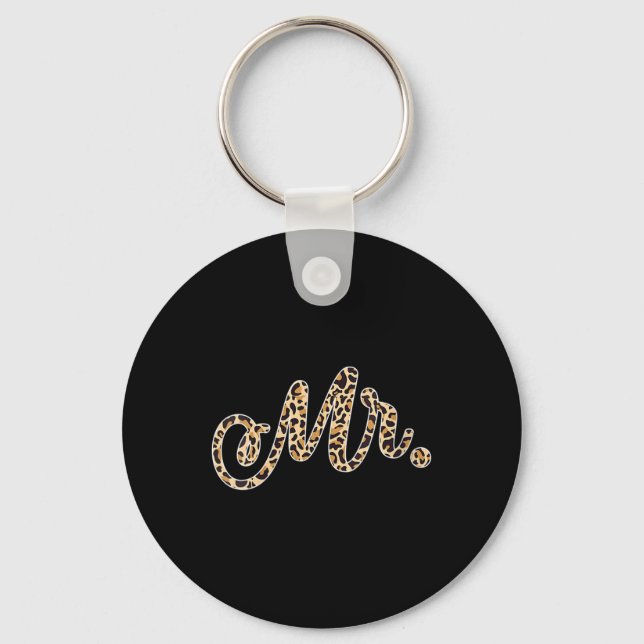 Womens Bride Groom Mr Leopard Print Wedding Matchi Key Ring (Front)