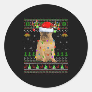 Womens Brussels Griffon Dog Ugly Christmas Sweater Classic Round Sticker