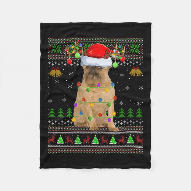 Womens Brussels Griffon Dog Ugly Christmas Sweater Fleece Blanket (Front)