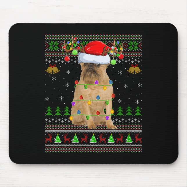 Womens Brussels Griffon Dog Ugly Christmas Sweater Mouse Pad (Front)