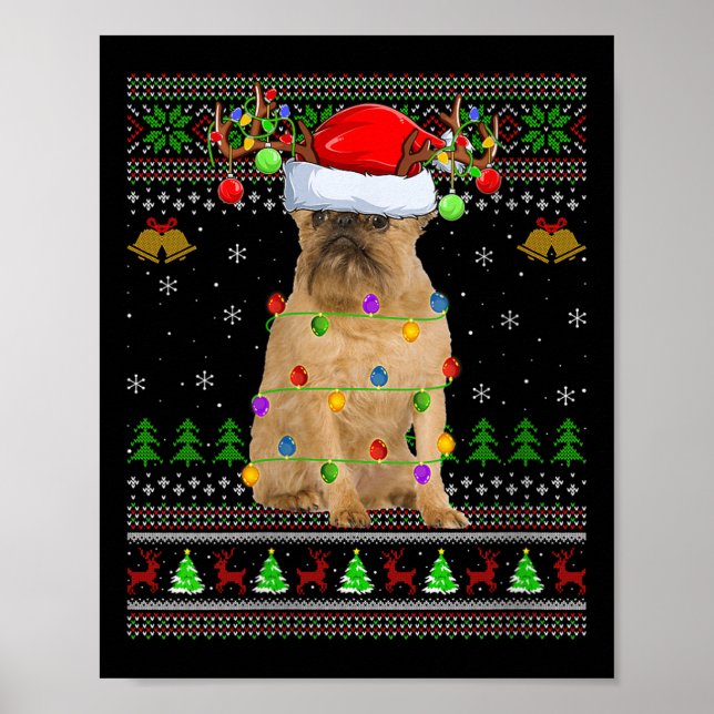 Womens Brussels Griffon Dog Ugly Christmas Sweater Poster (Front)