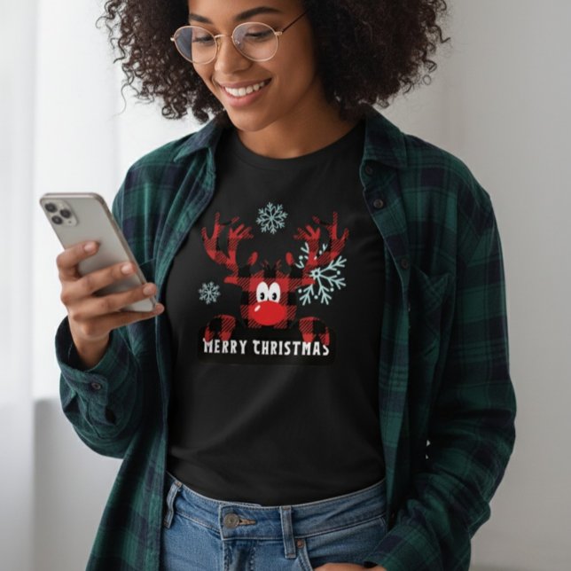 Women's Buffalo Plaid Reindeer Merry Christmas Tri-Blend Shirt (Creator Uploaded)