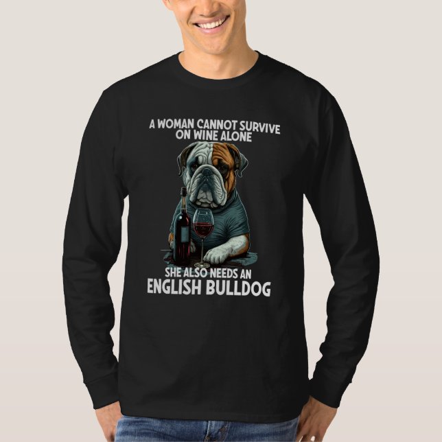 Womens Bulldog English Bulldog and Wine T-Shirt (Front)