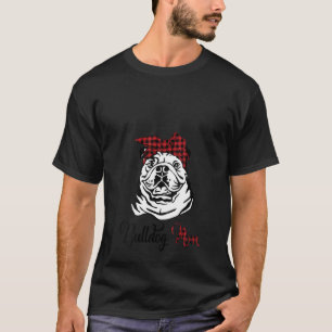 Womens Bulldog Mum Cute Bulldog With Red Plaid Hea T-Shirt